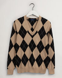 Pull col V à motif argyle