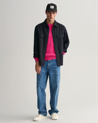 Pull ras du cou en maille de coton torsad&eacute;e