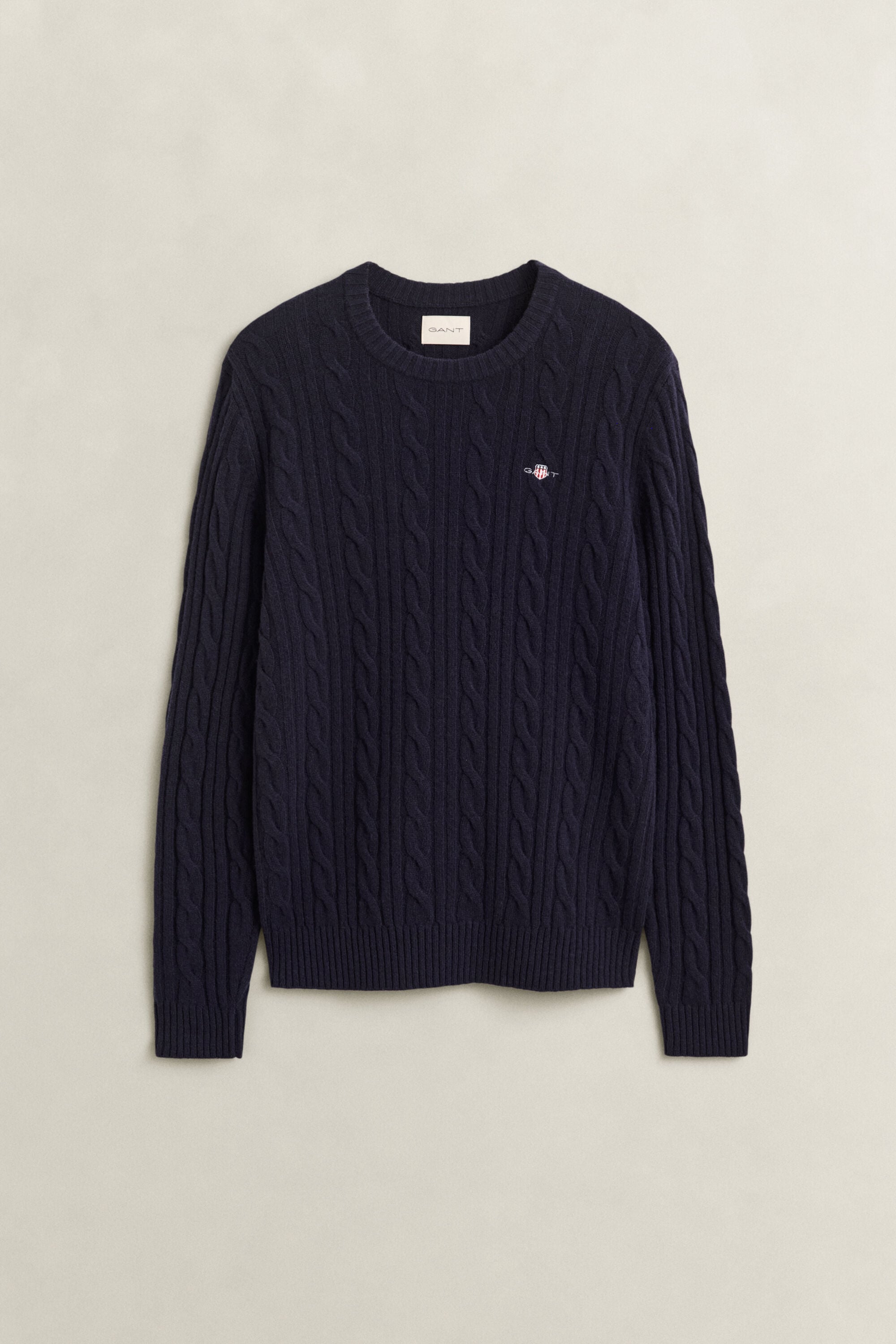 Pull col rond en maille torsadée en laine d'agneau