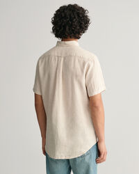 Chemise regular fit en lin &agrave; manches courtes &agrave; motif pied-de-poule