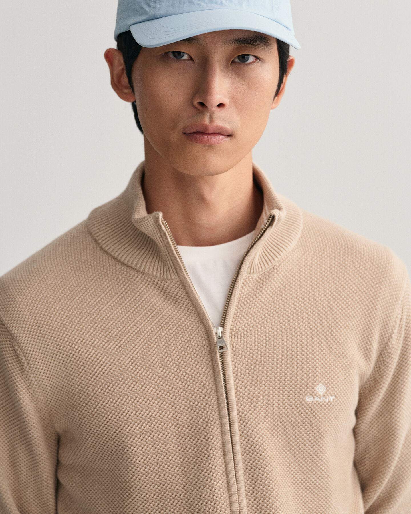 Cardigan zipp&eacute; en coton piqu&eacute;