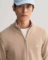 Cardigan zipp&eacute; en coton piqu&eacute;