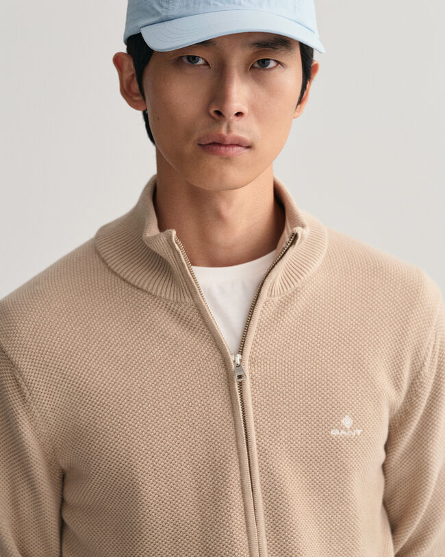 Cardigan zipp&eacute; en coton piqu&eacute;