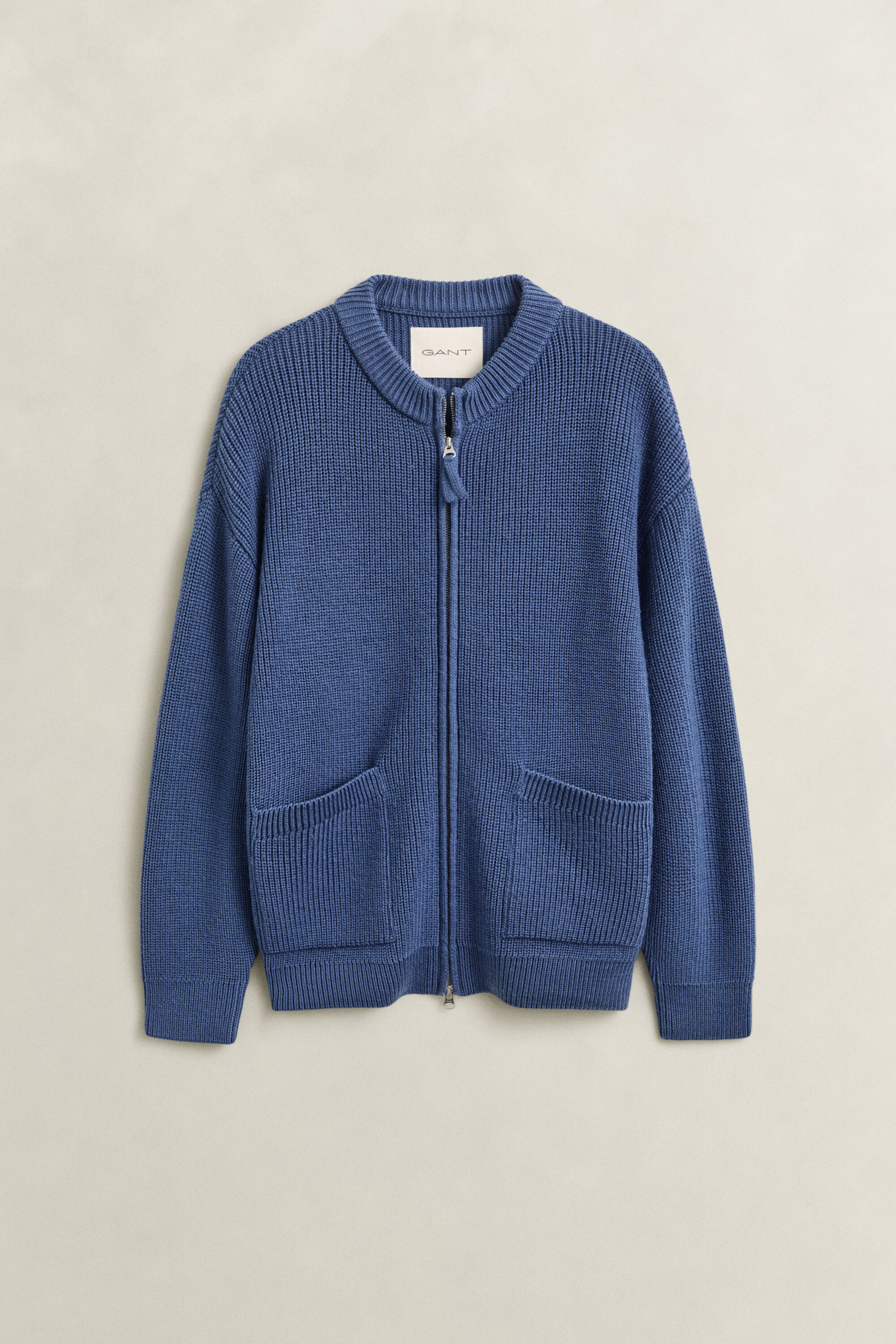 Cardigan zippé en laine côtelée