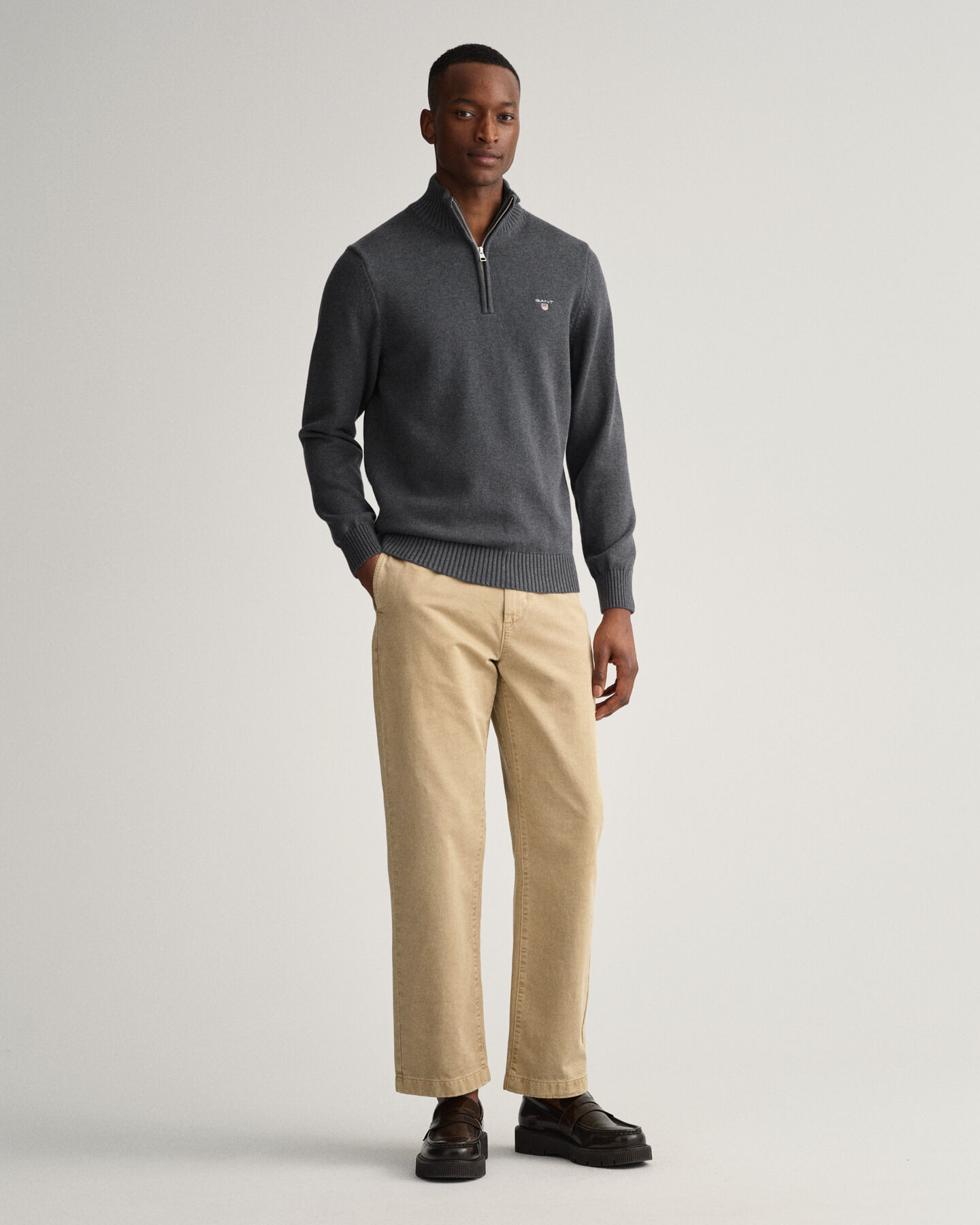 Pull en coton &agrave; demi-zip Casual