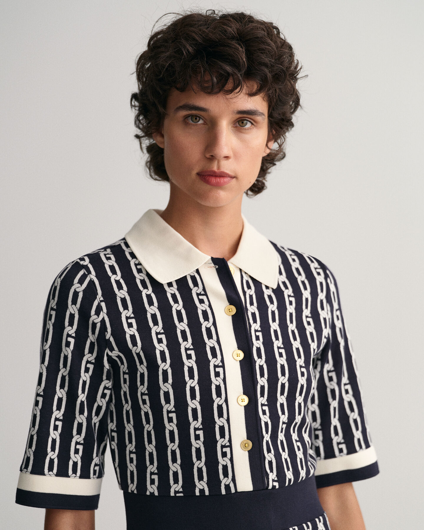 Robe-polo à manches mi-longues Chain Jacquard