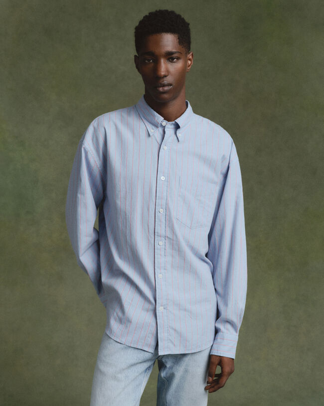 Chemise ultra-ample en coton Oxford &agrave; rayures douces