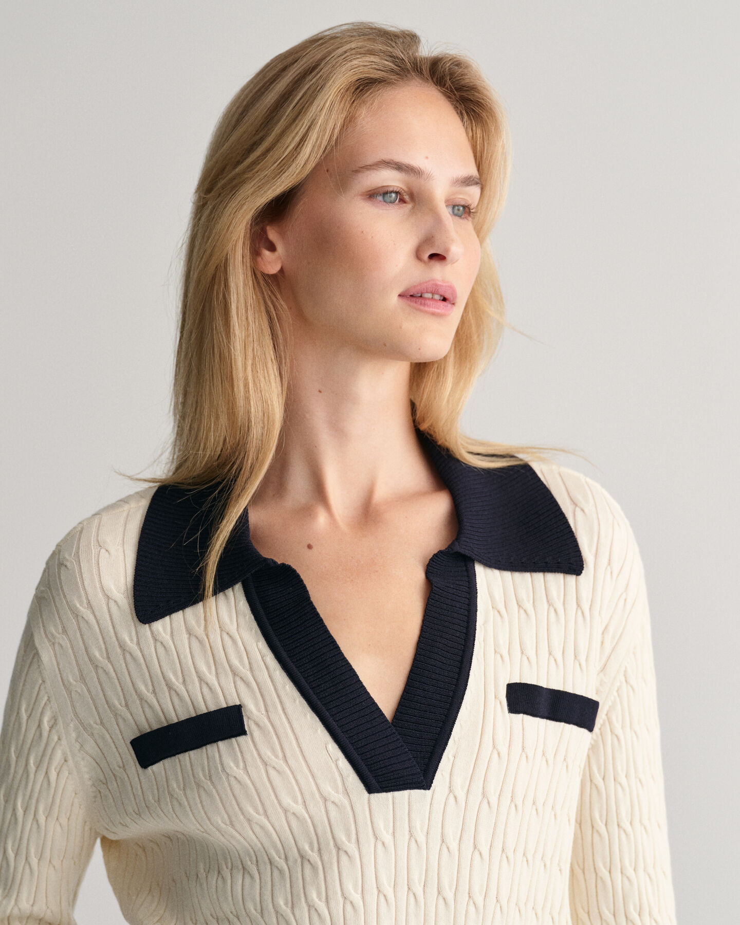 Pull façon polo en maille torsadée