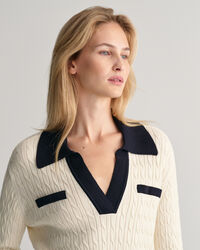 Pull façon polo en maille torsadée