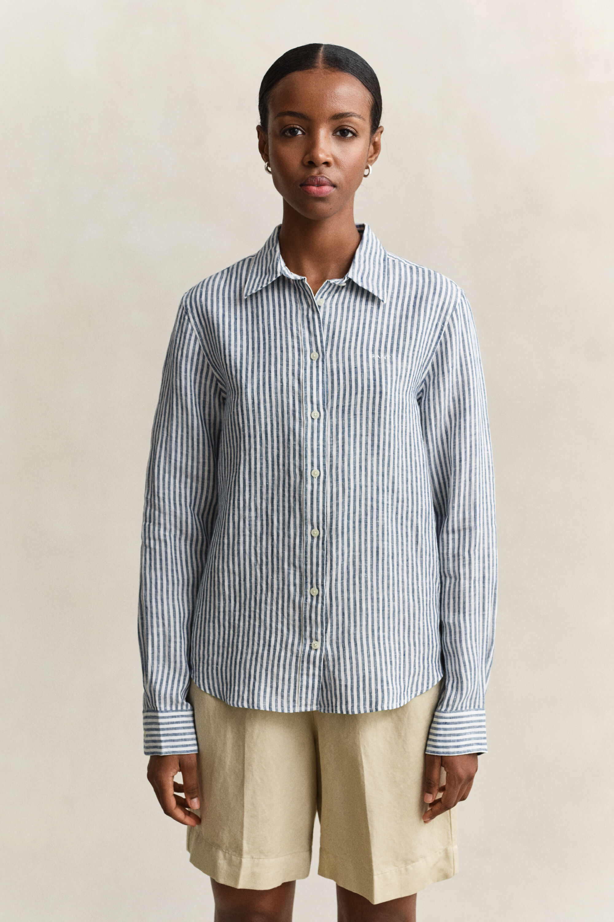Chemise regular fit en lin à rayures