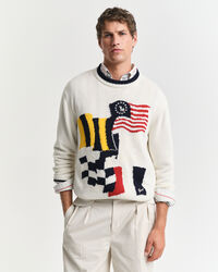Pull col rond en coton avec drapeau en intarsia