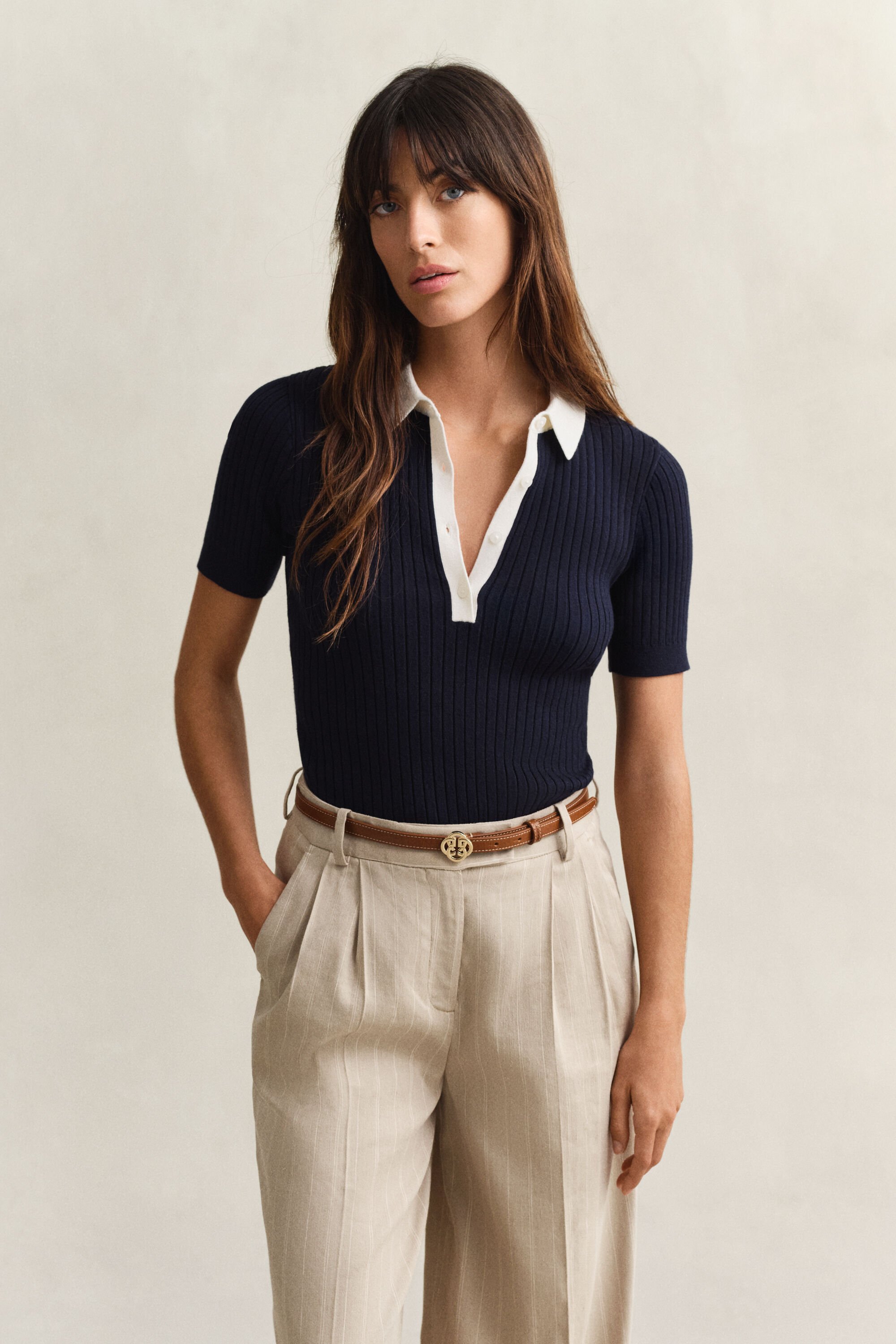 Rugger côtelé à manches courtes