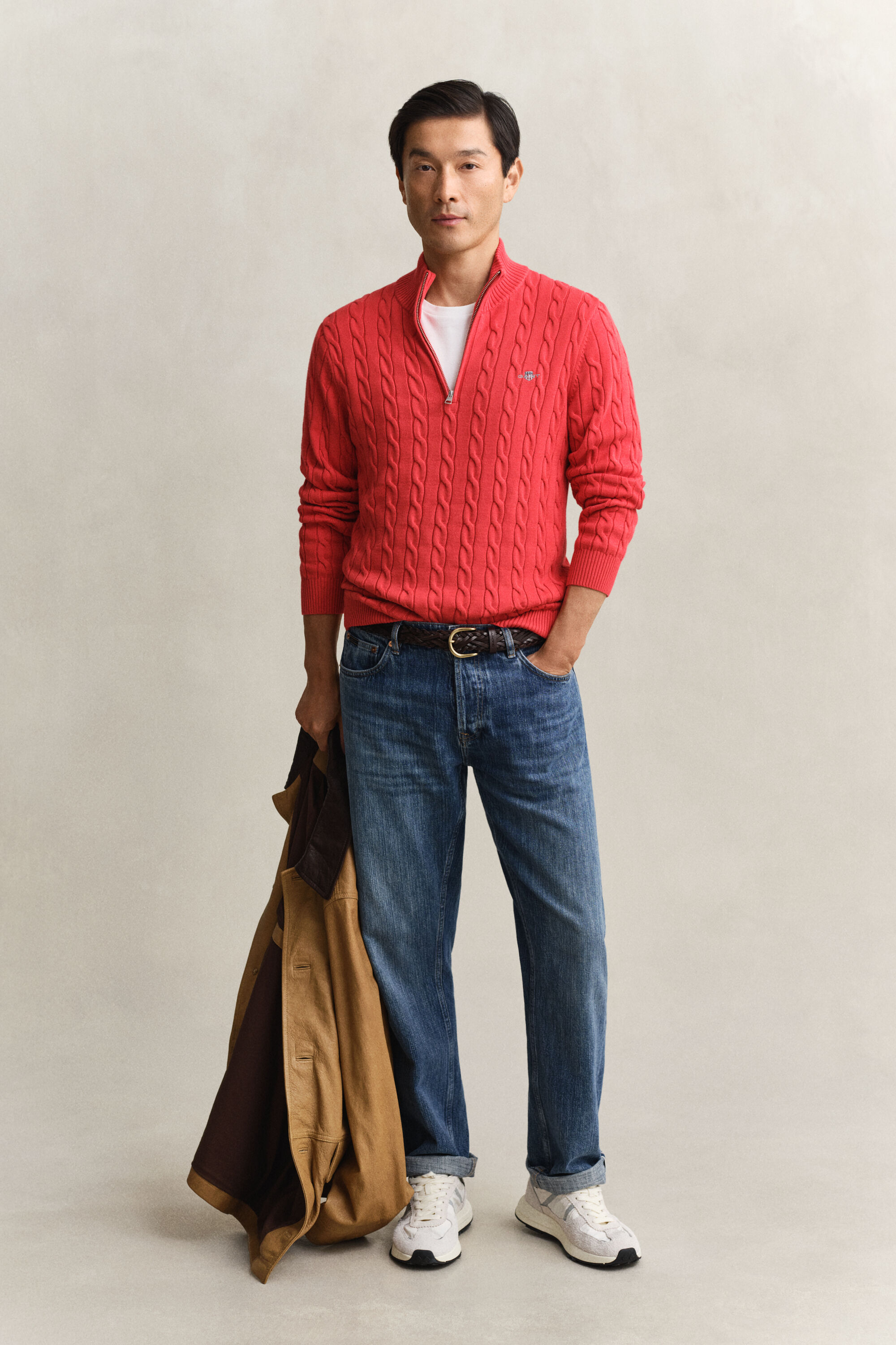 Pull à demi-zip en maille de coton torsadée