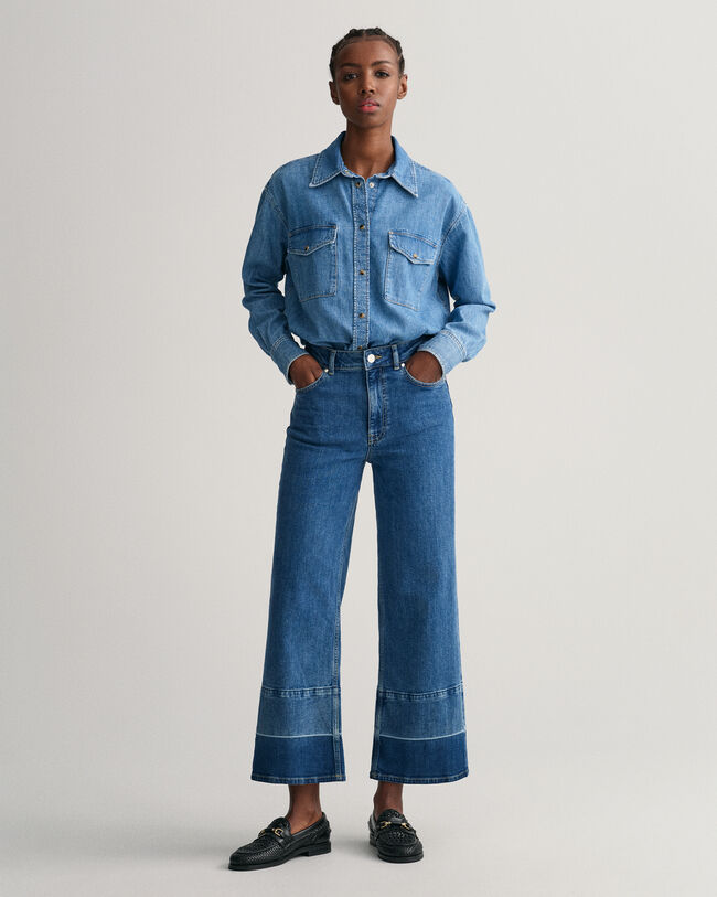 Jean court &agrave; jambes larges