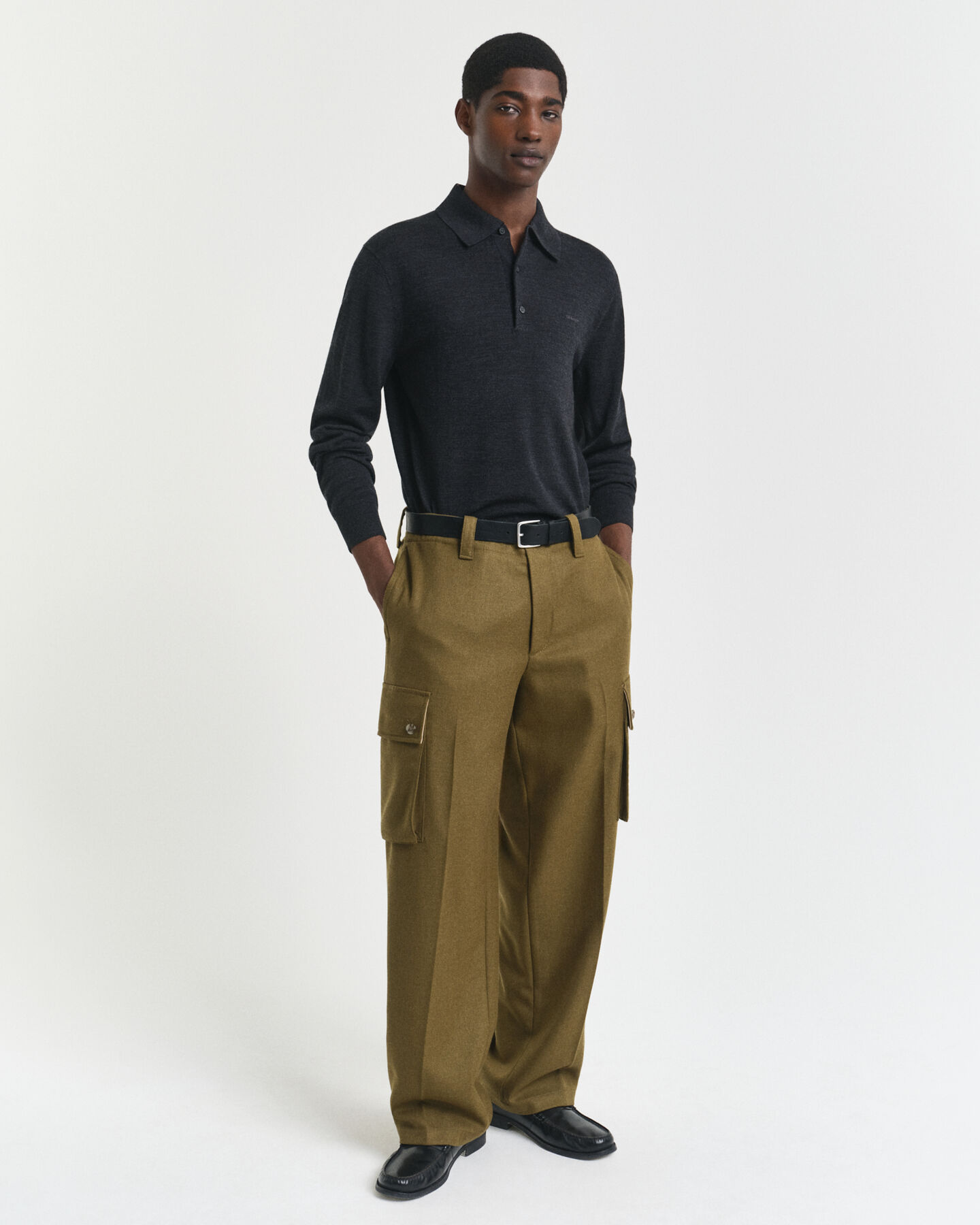 Pull façon polo en laine mérinos extrafine