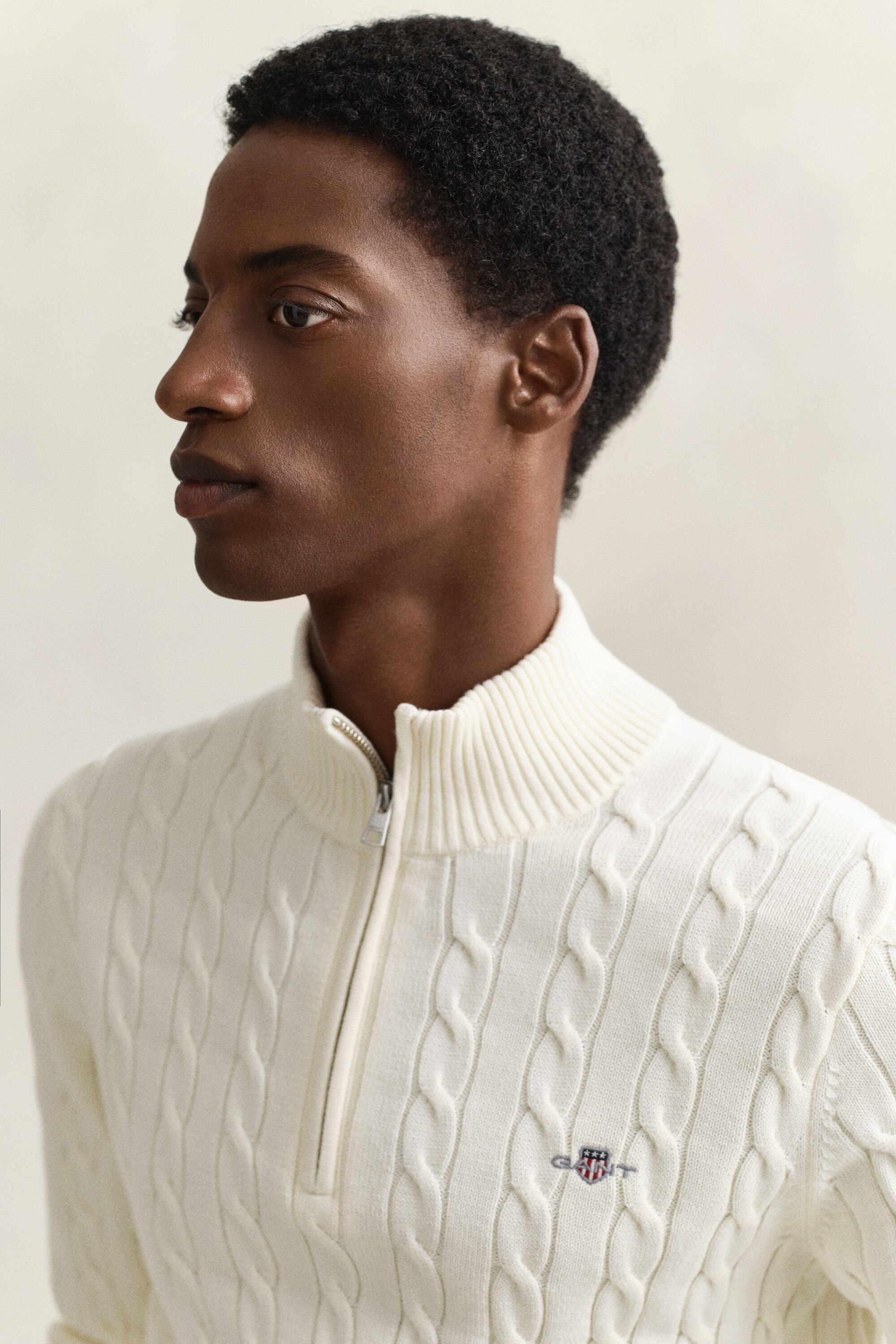 Pull à demi-zip en maille de coton torsadée