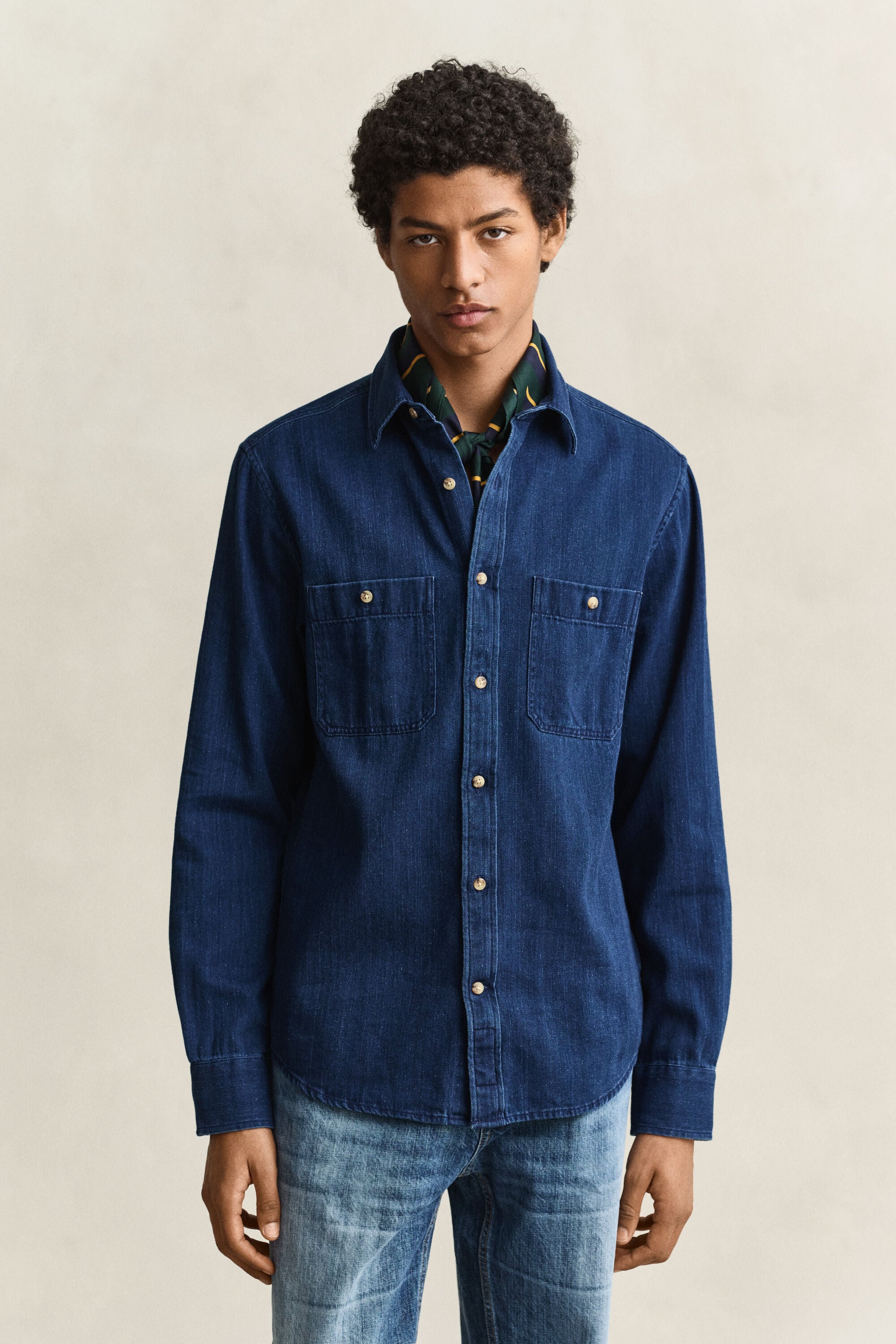 Chemise à chevrons indigo