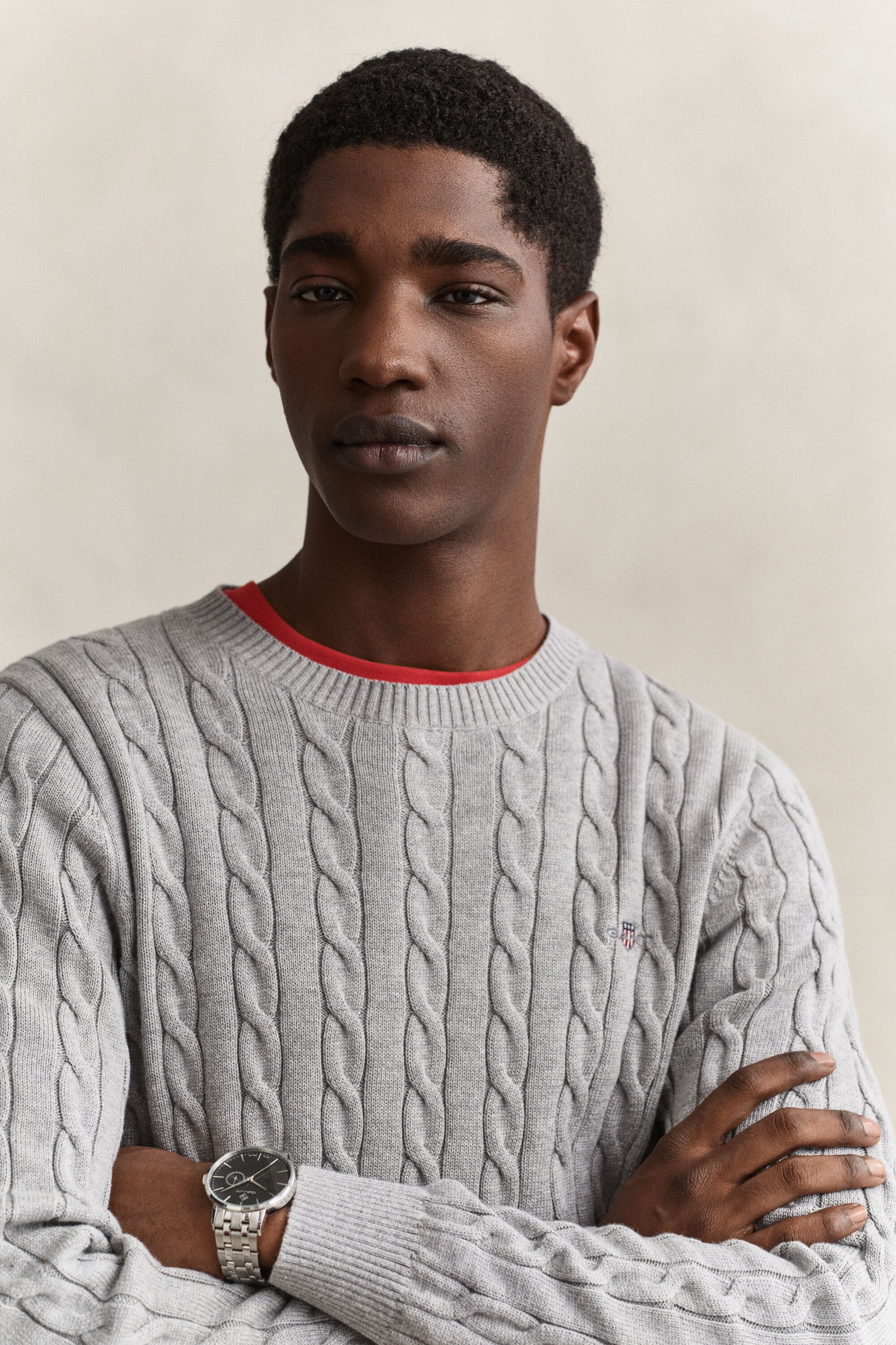 Pull col rond en maille de coton torsadée