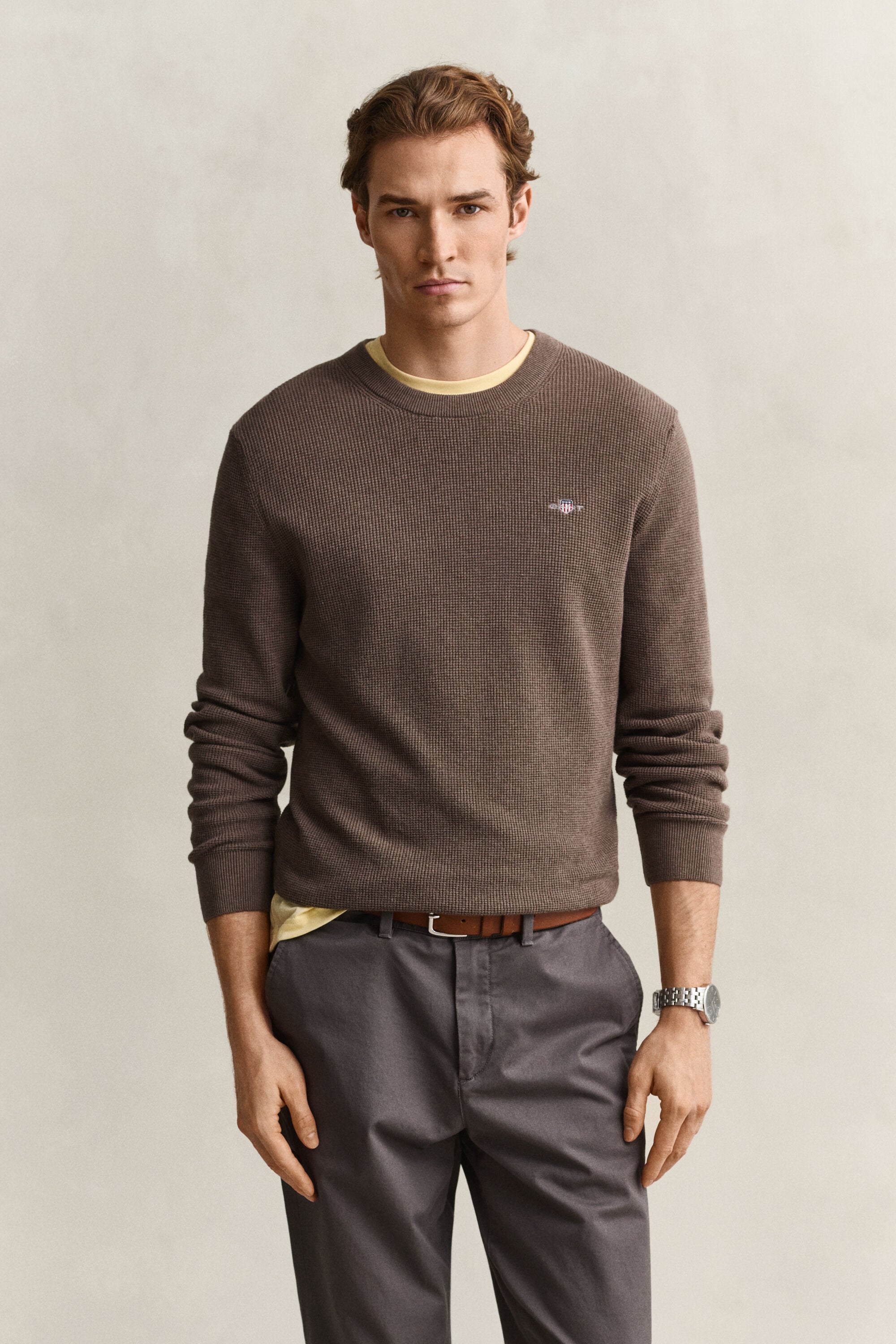 Pull col rond en coton texturé