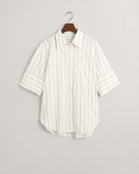 Chemise relaxed fit en coton Oxford Luxury ray&eacute;e &agrave; manches courtes
