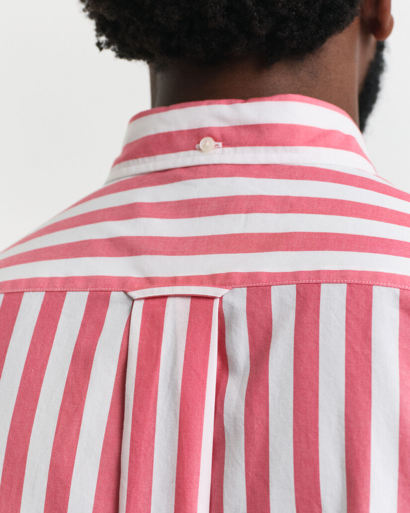 Chemise coupe regular classique en popeline ray&eacute;e &agrave; manches courtes