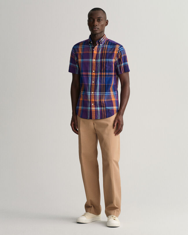 Chemise regular fit &agrave; carreaux madras color&eacute;s et manches courtes