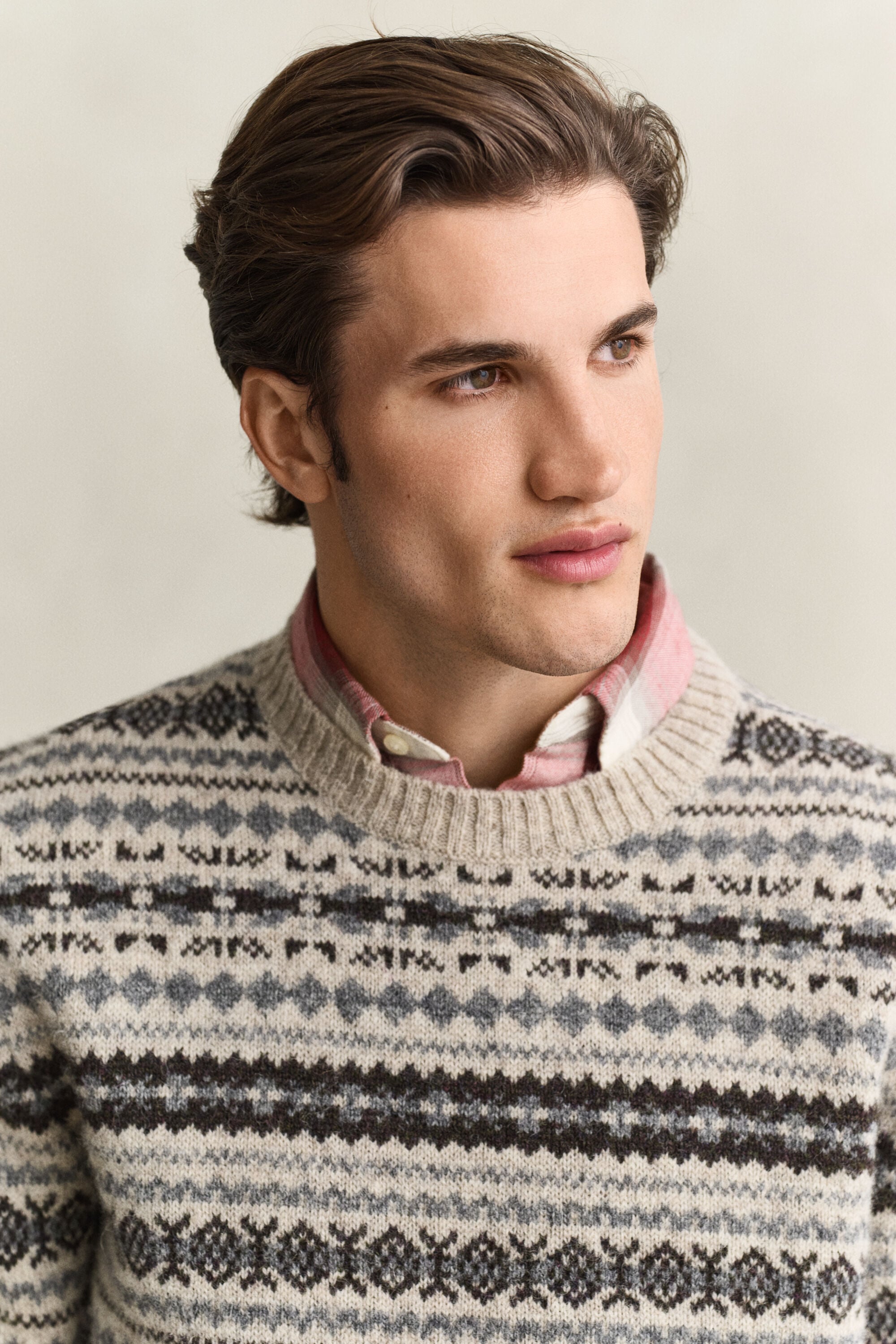 Pull jacquard en laine brossée