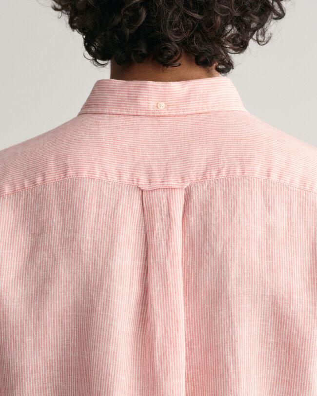 Chemise regular fit en lin à rayures et manches courtes