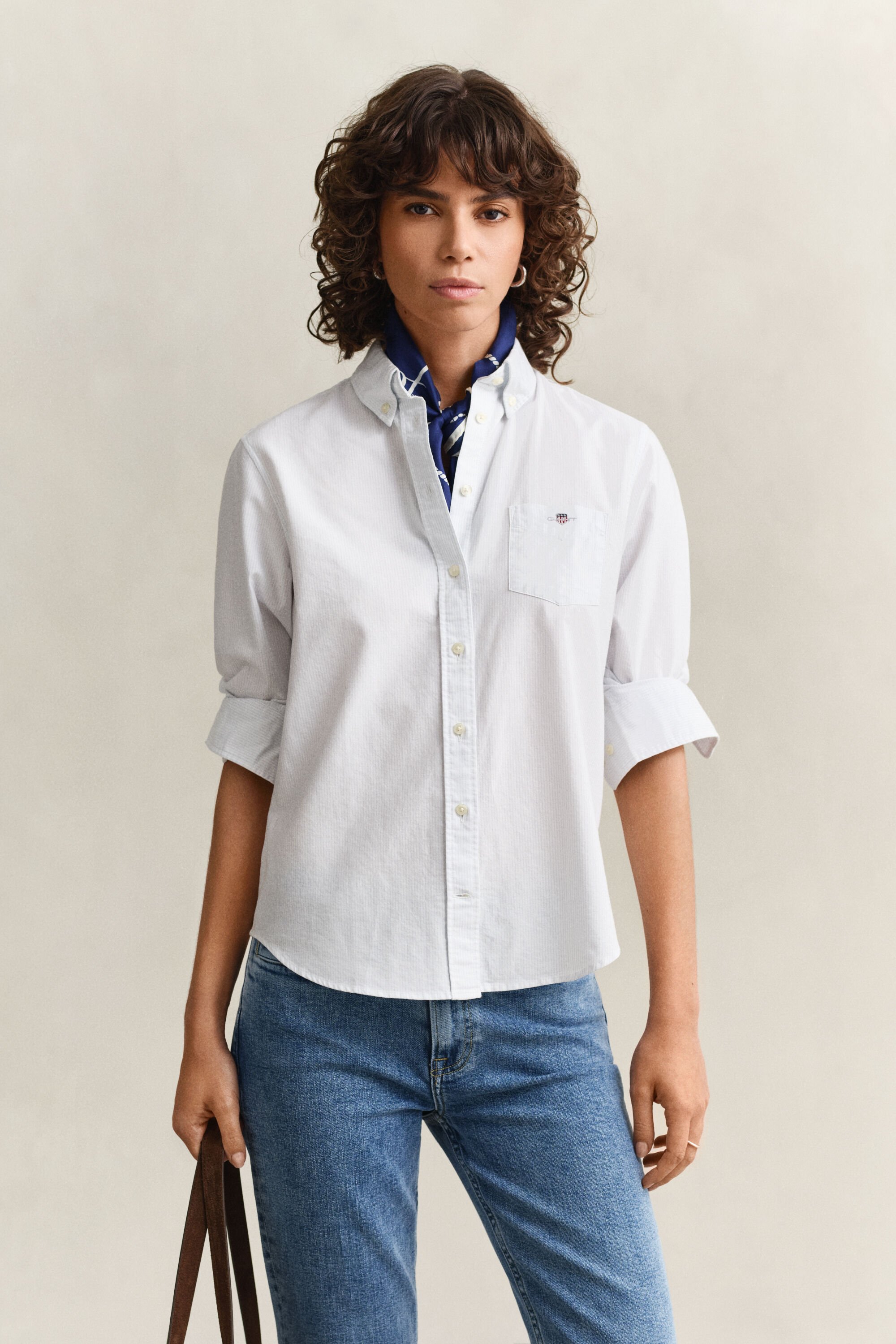 Chemise coupe regular classique en coton Oxford à rayures