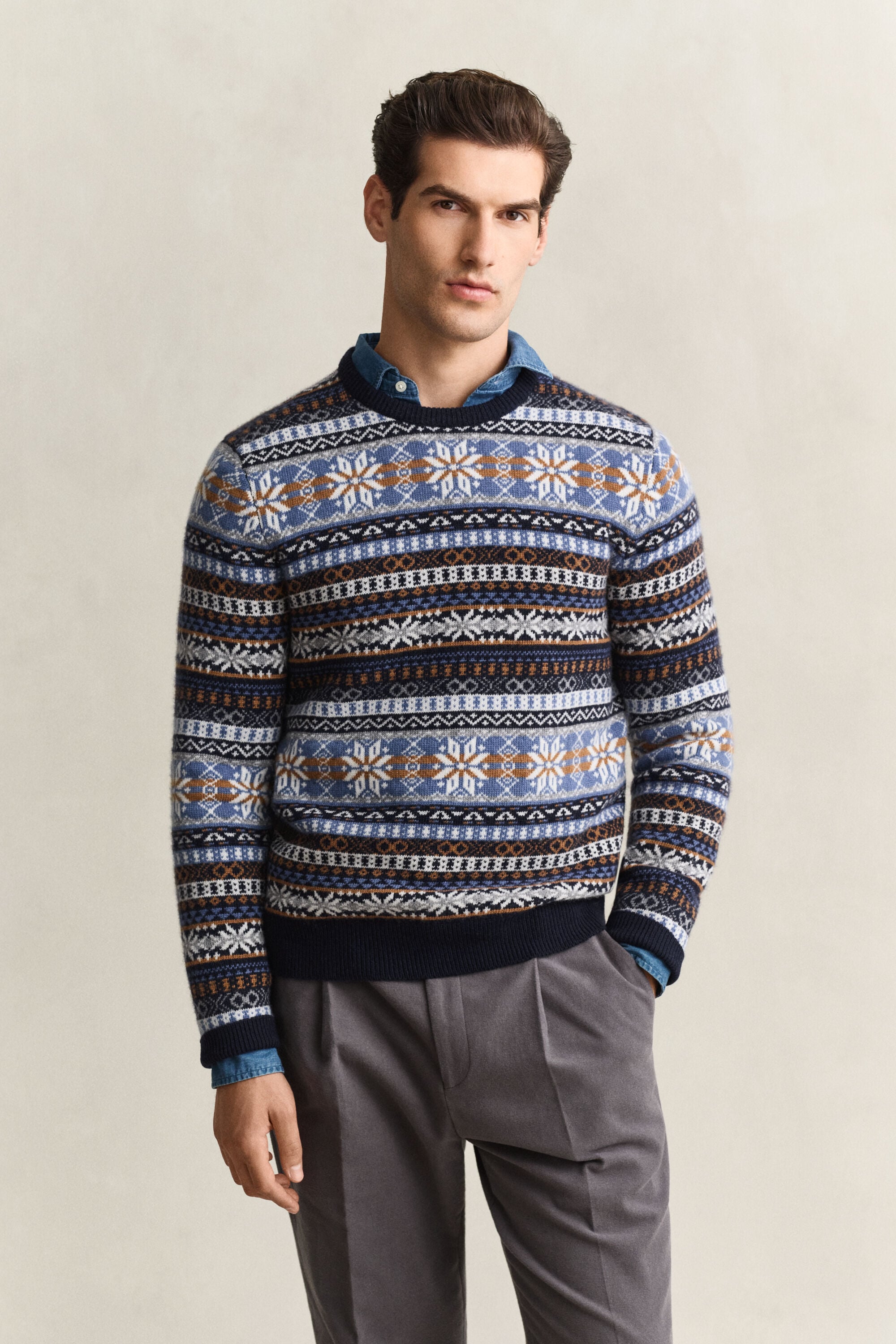 Pull col rond à motif Fair Isle