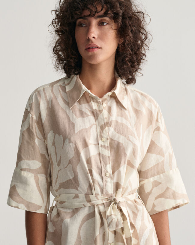 Robe-chemise en lin Palm Print