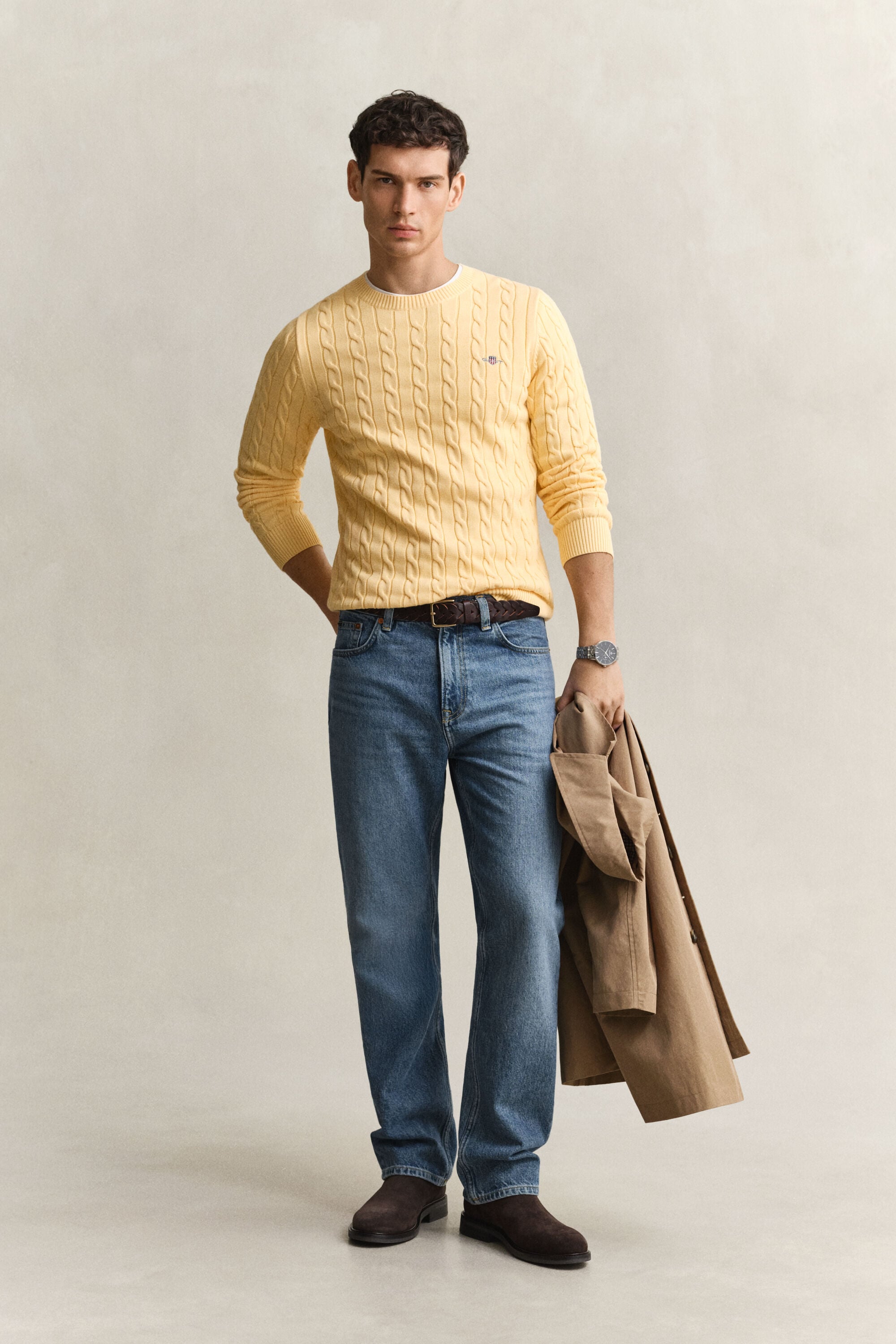 Pull col rond en maille de coton torsadée