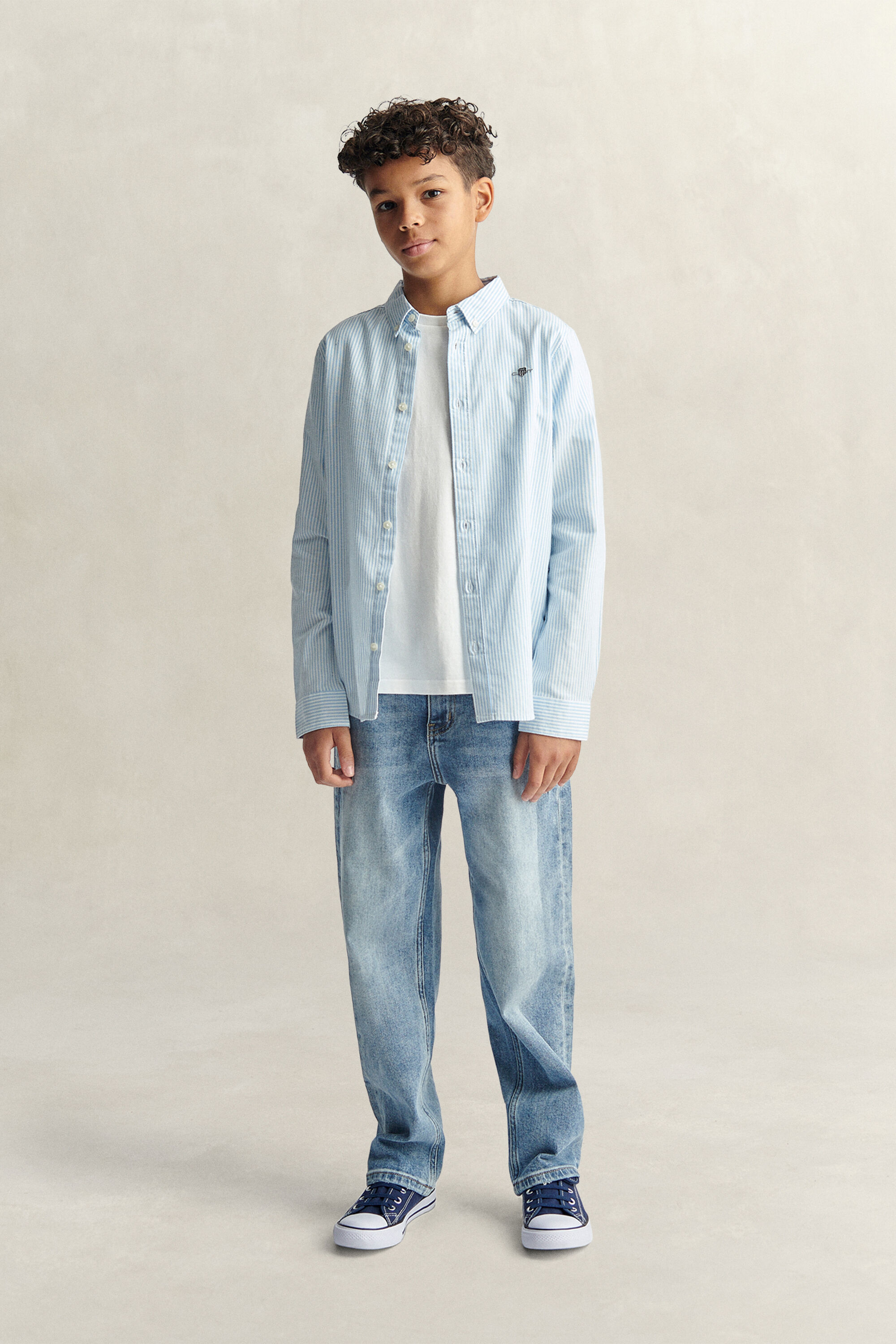Chemise en coton Oxford à rayures avec écusson pour Ado Garçon