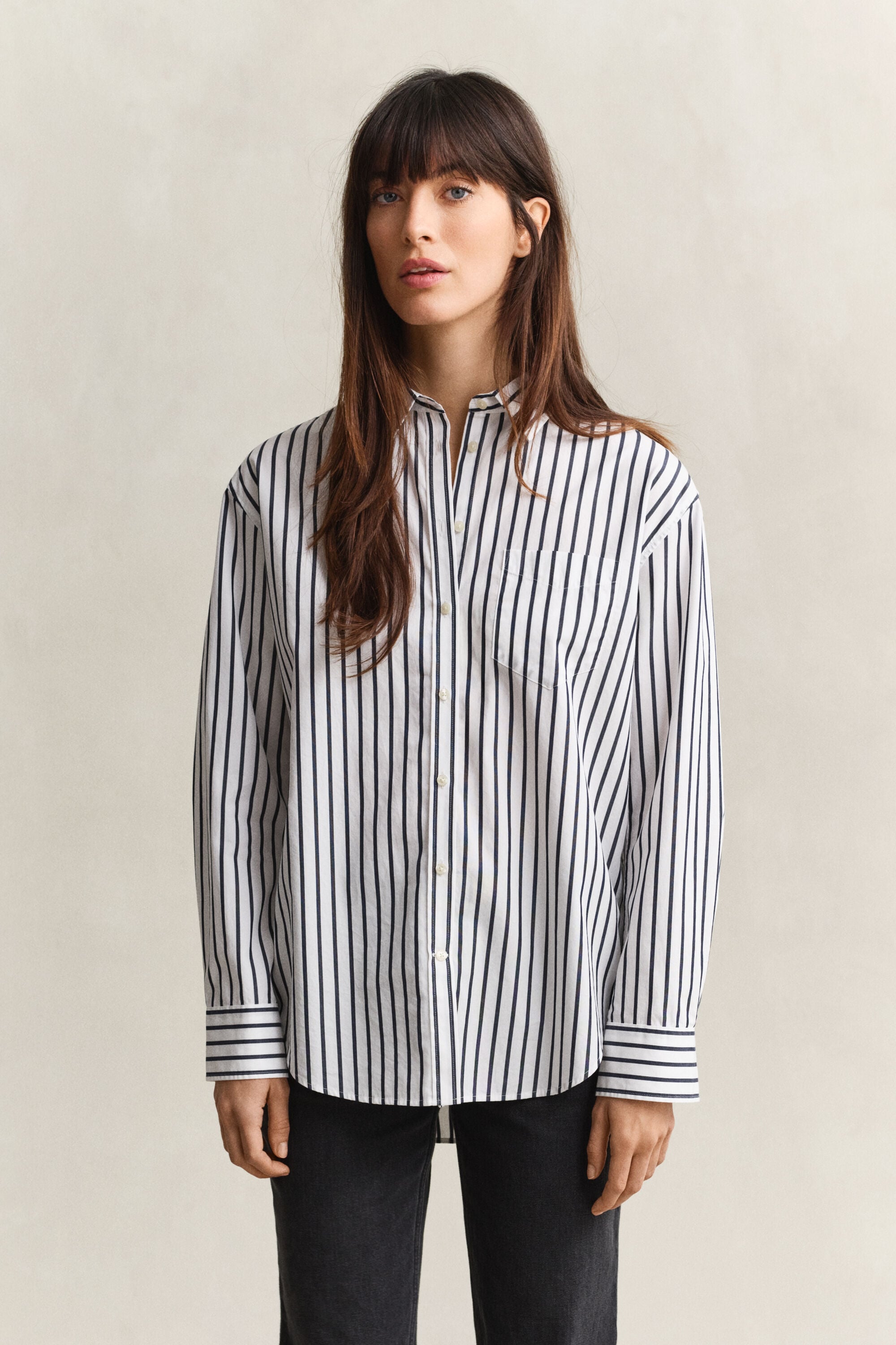 Chemise classique coupe décontractée en popeline à rayures