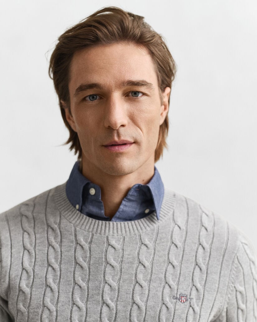 Pull col rond en maille de coton torsadée