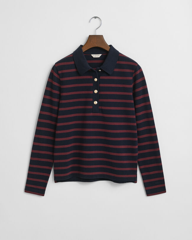 Polo en coton piqué à manches longues Breton Striped