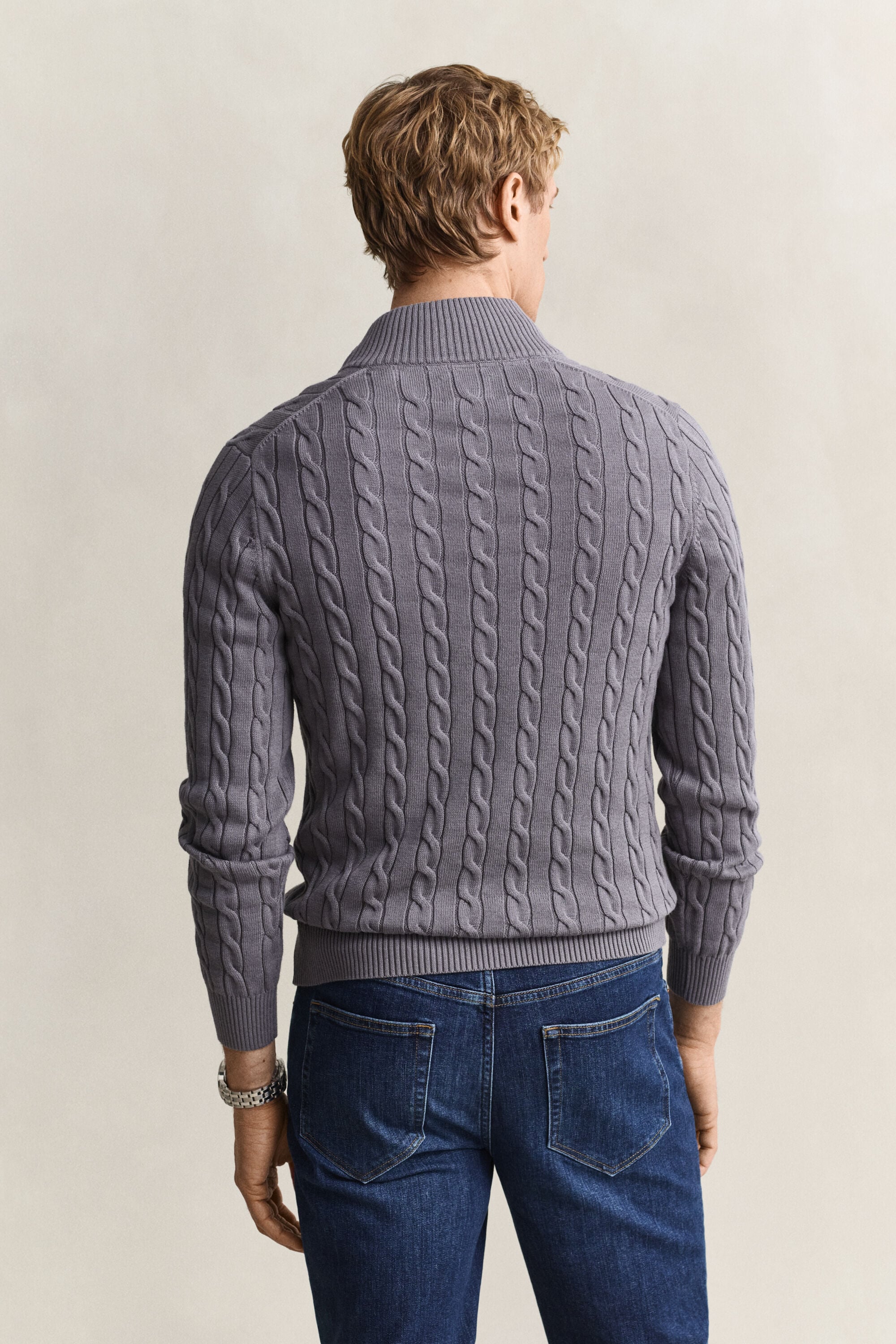 Pull à demi-zip en maille de coton torsadée