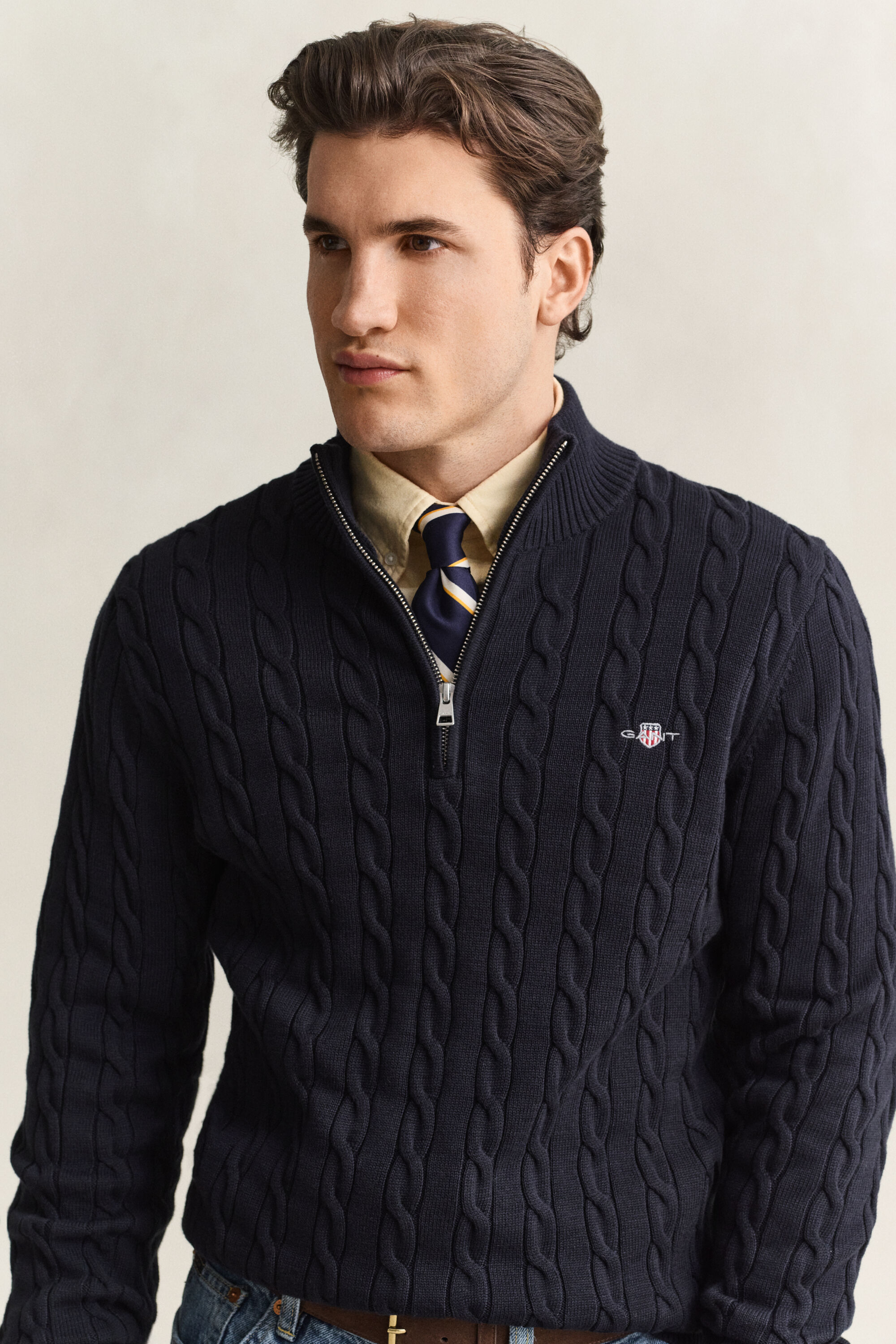 Pull à demi-zip en maille de coton torsadée