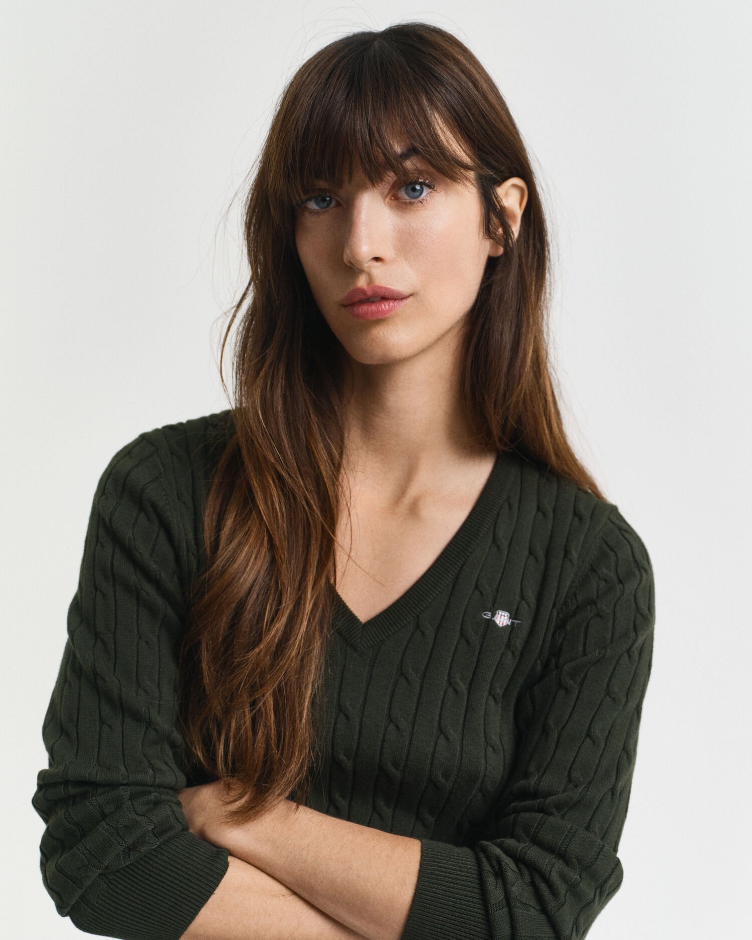 Pull col V en maille torsadée