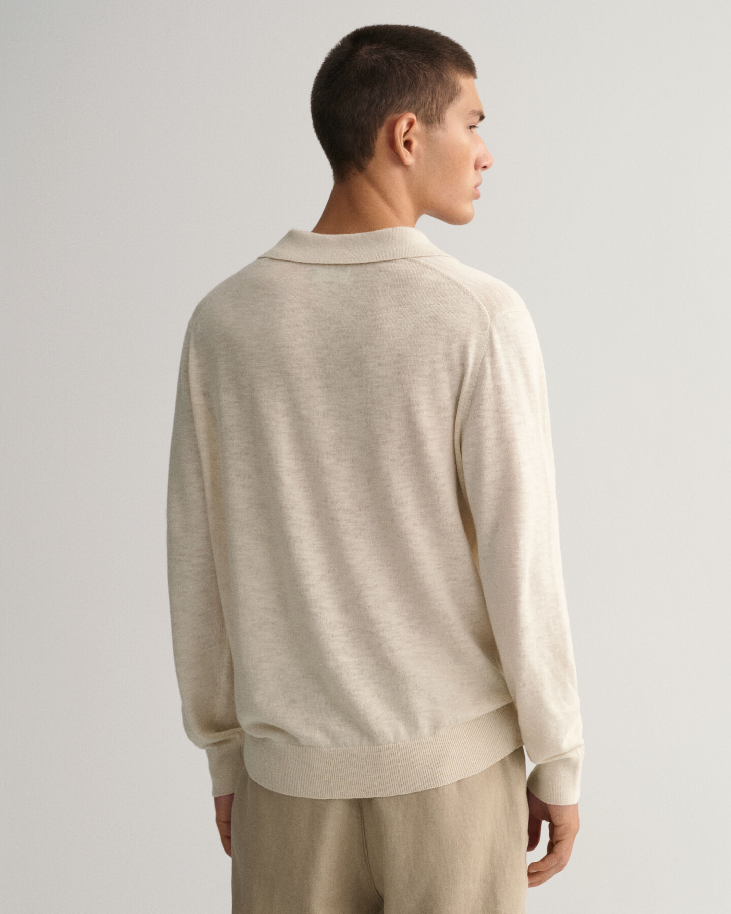 Pull façon polo en coton et lin