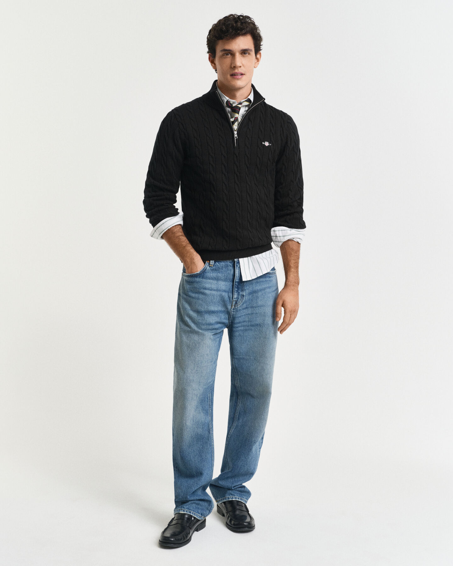 Pull à demi-zip en maille de coton torsadée