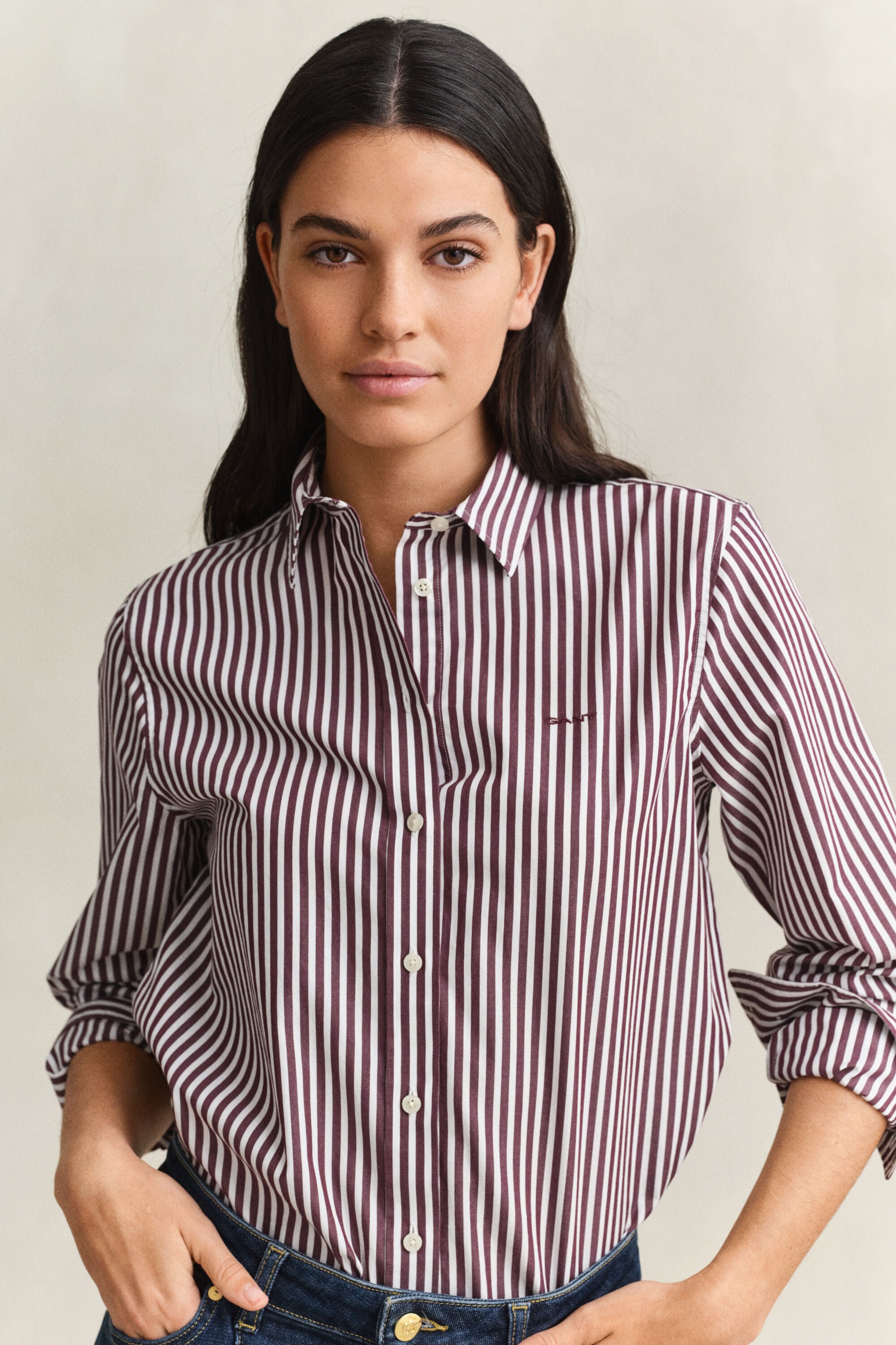 Chemise classique coupe regular en popeline à rayures