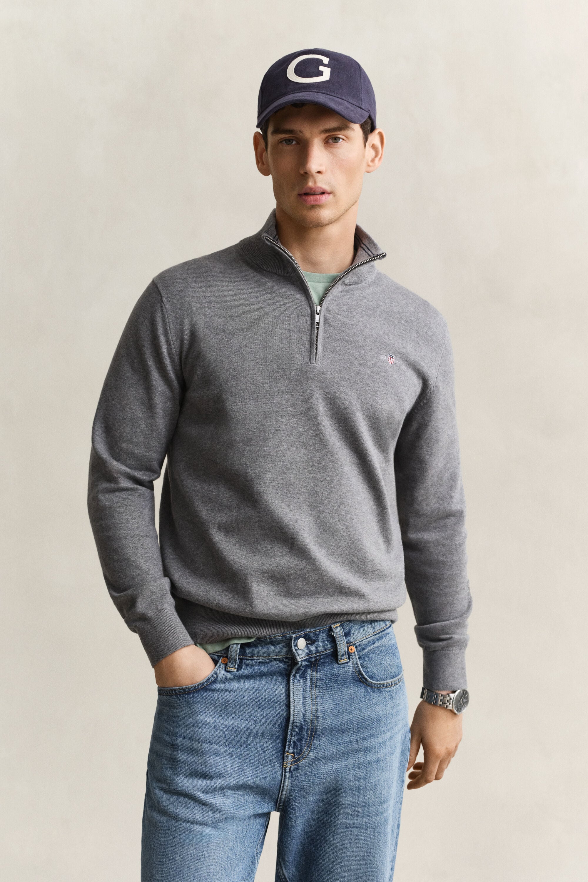 Pull à demi-zip en coton classique