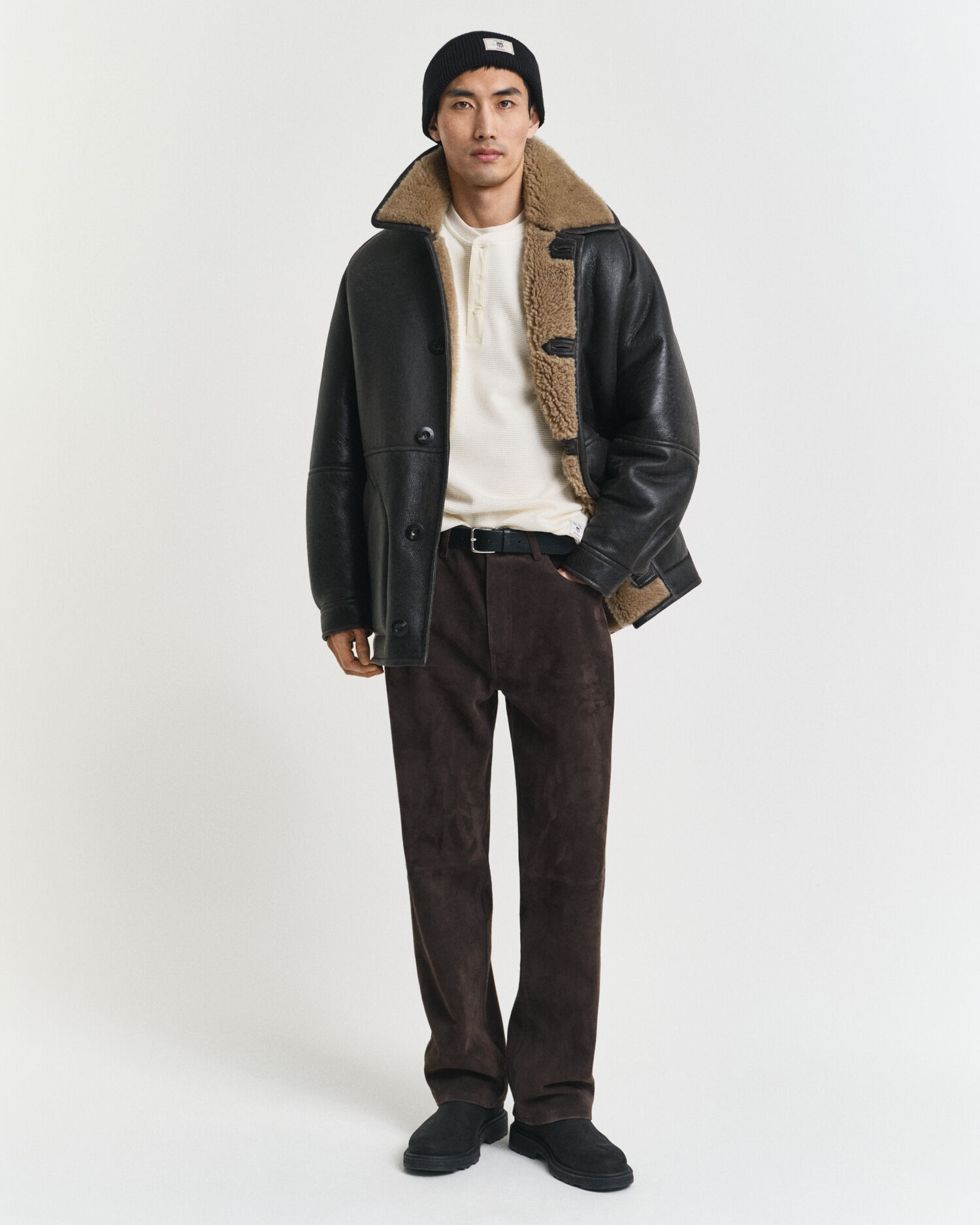 T-shirt à manches longues avec texture gaufrée Henley