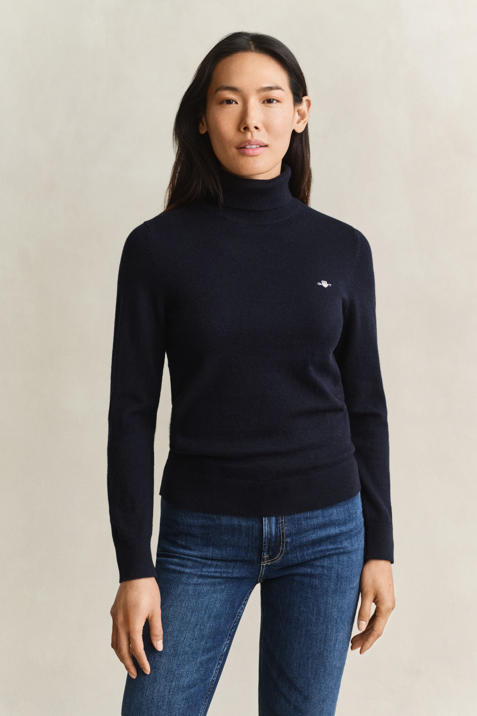 Pull col roulé en laine et coton