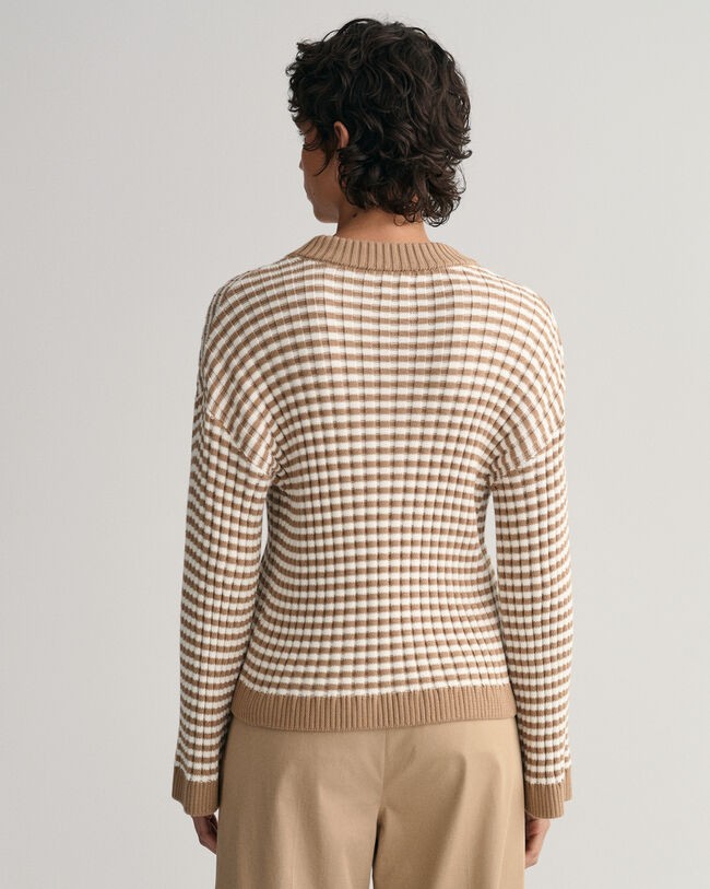 Pull ras du cou en coton c&ocirc;tel&eacute; &agrave; rayures