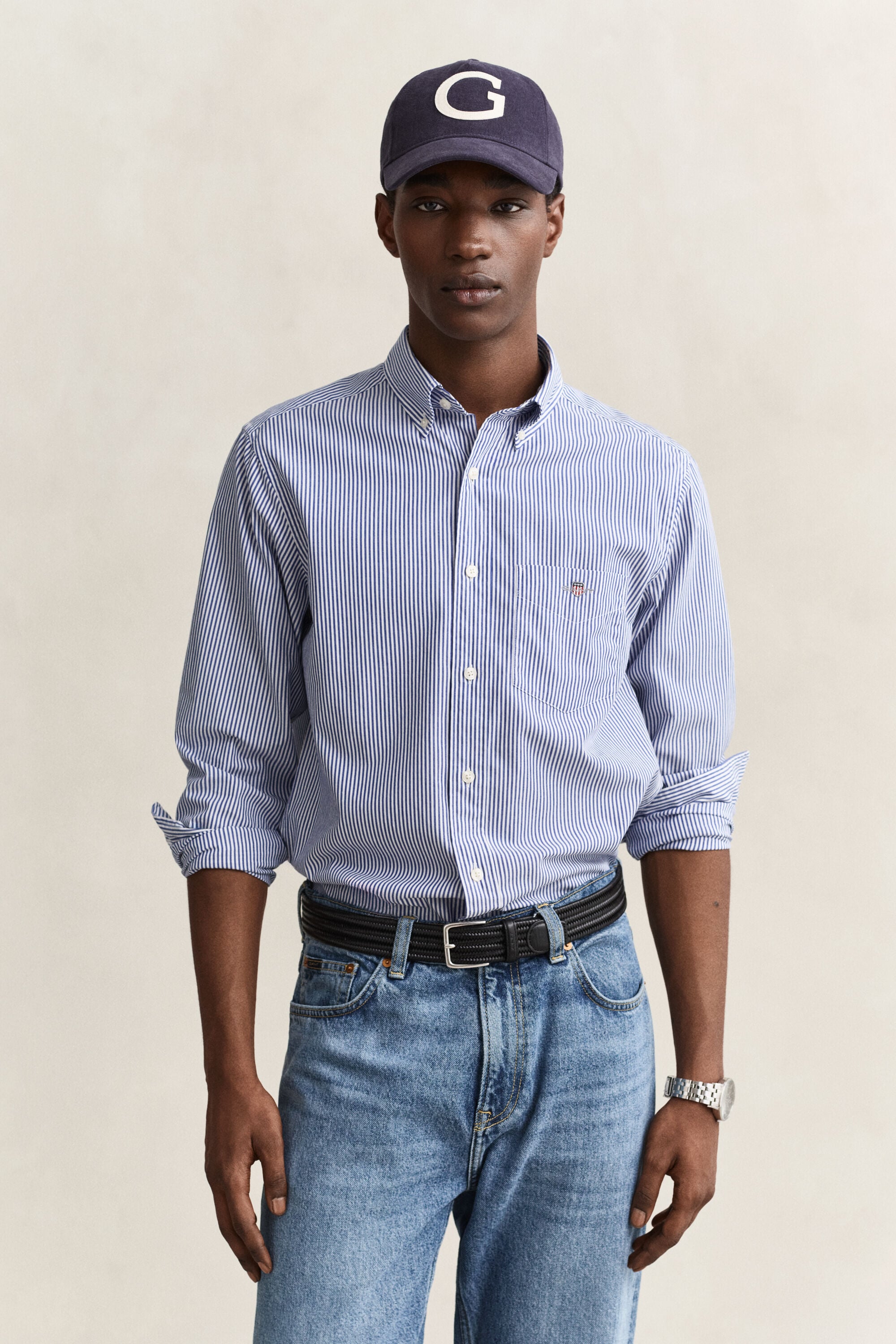 Chemise en popeline classique à rayures Banker