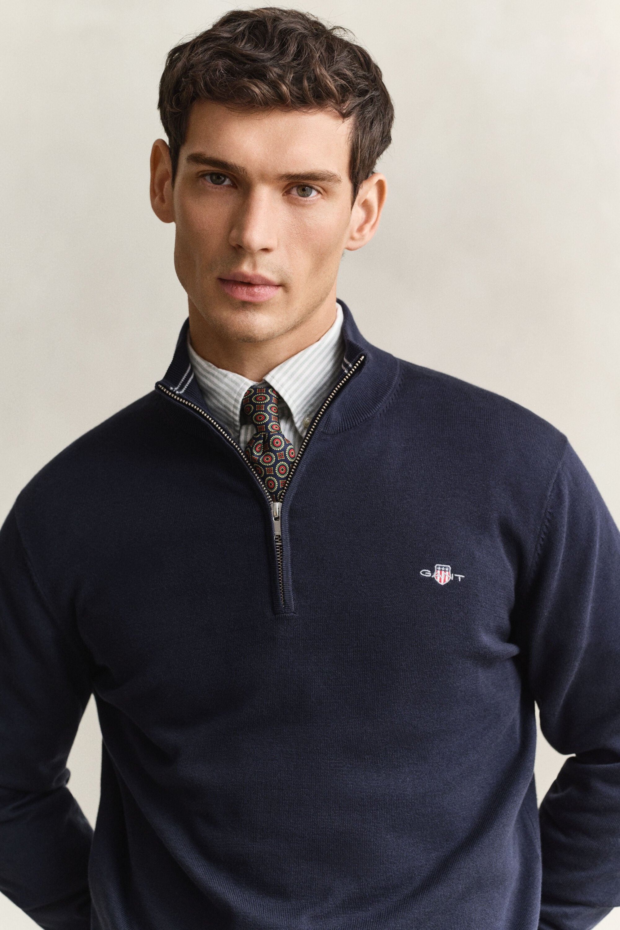 Pull à demi-zip en coton classique