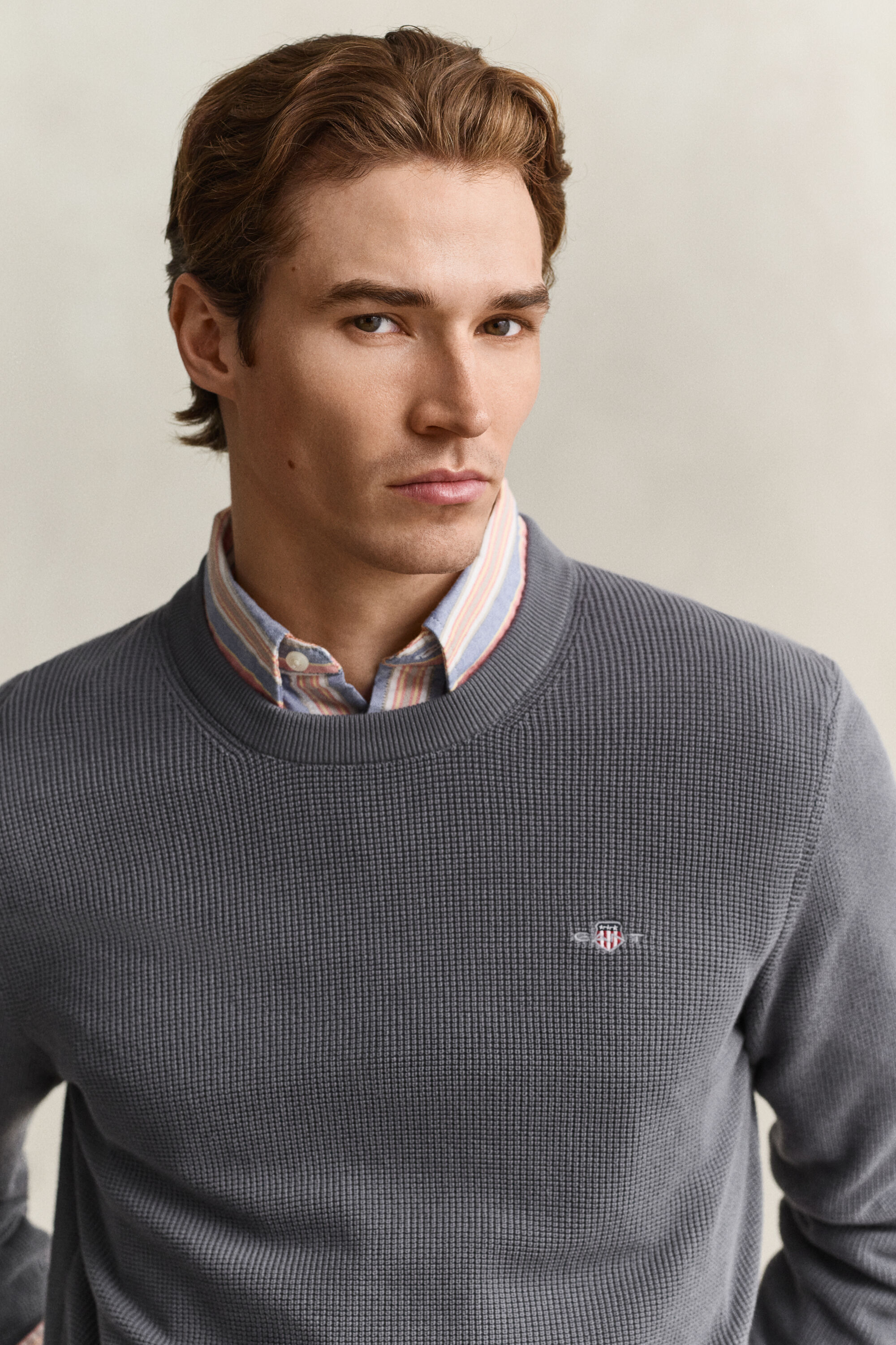 Pull col rond en coton texturé
