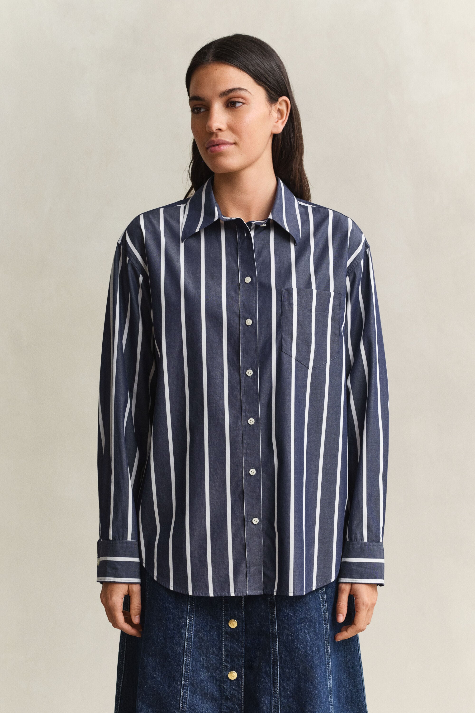 Chemise classique coupe décontractée en popeline à rayures